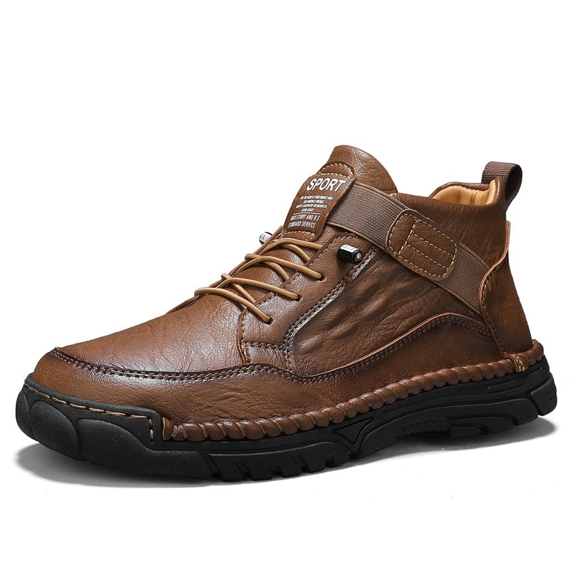 Mens Casual Leather Shoes Ankle Chukka Boots Slip On Lightweight Loafers Mid top Walking Driving Shoes for Male