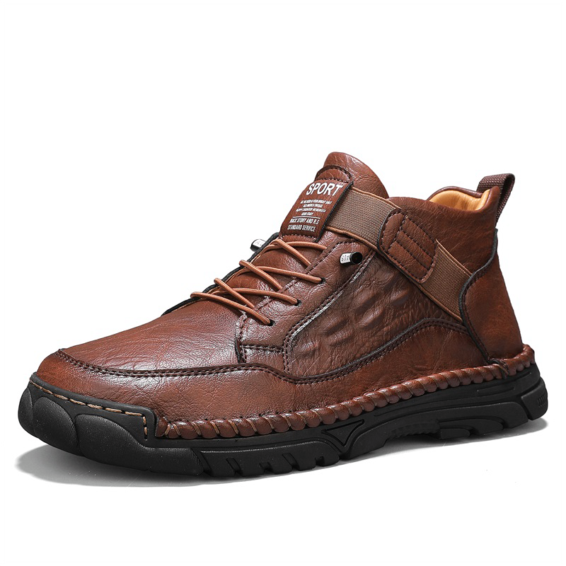 Mens Casual Leather Shoes Ankle Chukka Boots Slip On Lightweight Loafers Mid top Walking Driving Shoes for Male