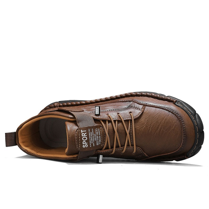 Mens Casual Leather Shoes Ankle Chukka Boots Slip On Lightweight Loafers Mid top Walking Driving Shoes for Male
