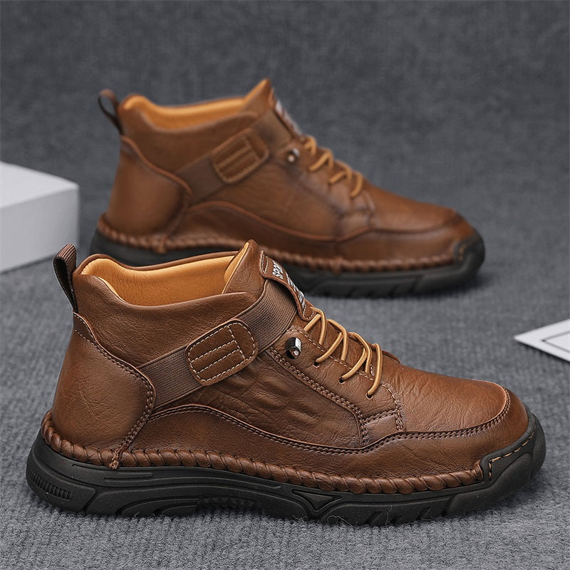 Mens Casual Leather Shoes Ankle Chukka Boots Slip On Lightweight Loafers Mid top Walking Driving Shoes for Male