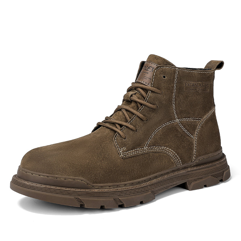 Men’s Leather Work Chukka Boots, Hand-Stitched Lace-Up Ankle Boots with Waterproof Lining, Non-Slip/Oil-Resistant Sole, Arch Support