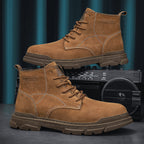 Men’s Leather Work Chukka Boots, Hand-Stitched Lace-Up Ankle Boots with Waterproof Lining, Non-Slip/Oil-Resistant Sole, Arch Support
