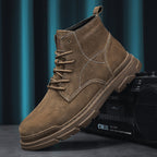 Men’s Leather Work Chukka Boots, Hand-Stitched Lace-Up Ankle Boots with Waterproof Lining, Non-Slip/Oil-Resistant Sole, Arch Support