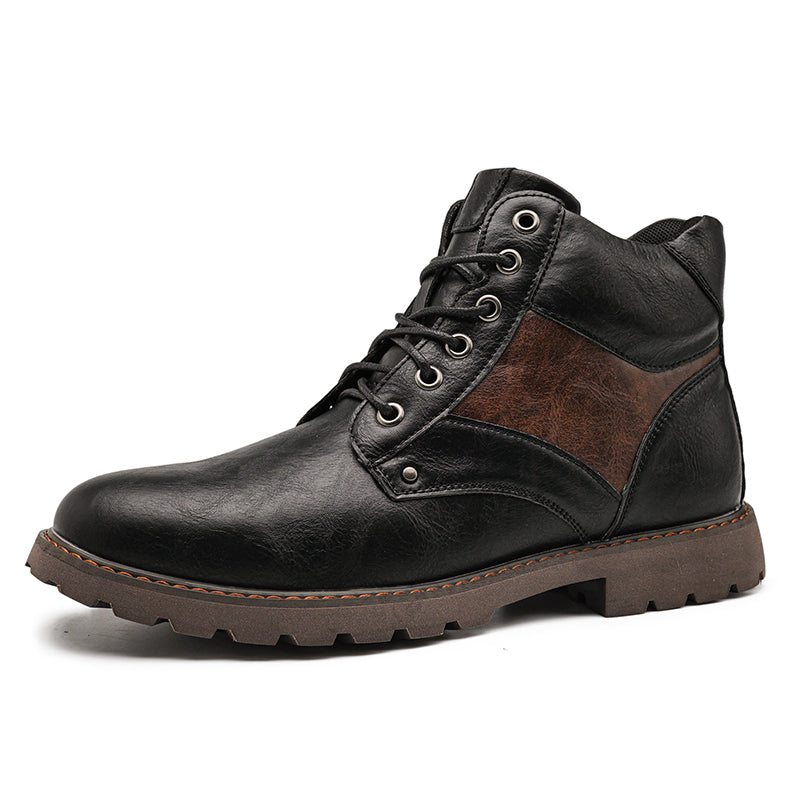 Mens Vintage Leather Ankle Boots, Hand-Stitched Lace-Up Work Boots with Arch Support, Non-Slip Lug Sole Casual Hiking Walking Chukka Boots