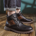Mens Vintage Leather Ankle Boots, Hand-Stitched Lace-Up Work Boots with Arch Support, Non-Slip Lug Sole Casual Hiking Walking Chukka Boots