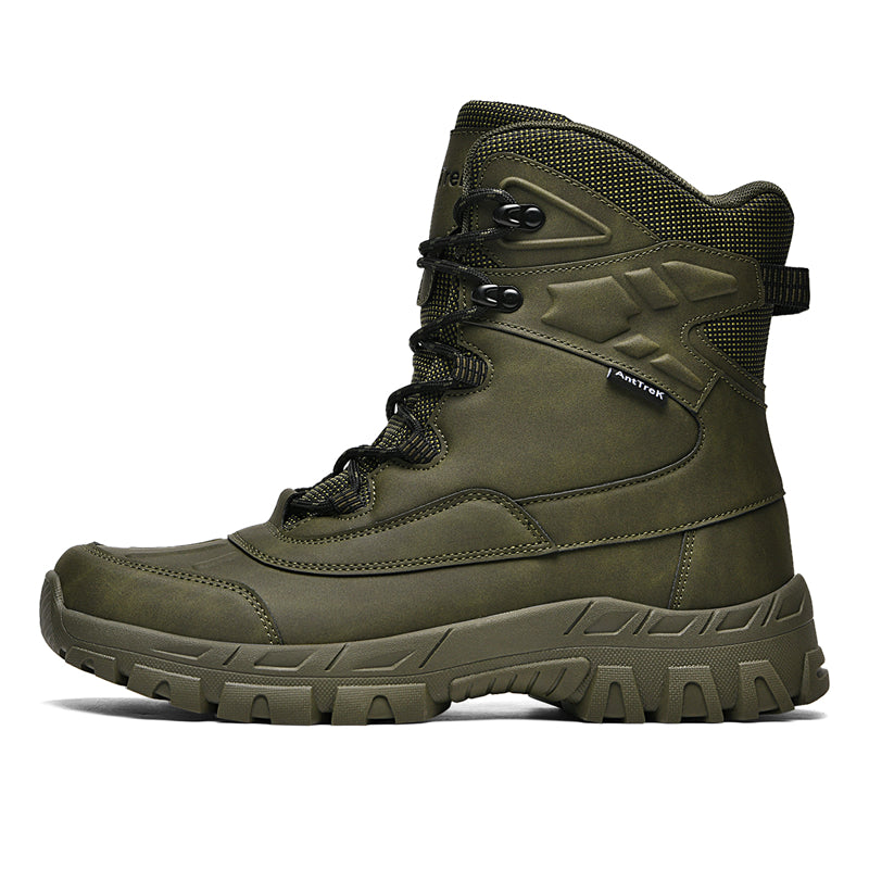 Mens Orthopedic Tactical Boots, Waterproof Leather Wide Toe Hiking Combat Boots with Arch Support, Non-Slip Work Shoes for Trekking Hunting Training