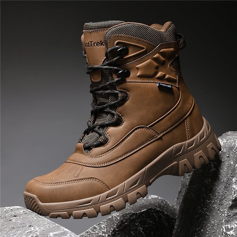 Mens Orthopedic Tactical Boots, Waterproof Leather Wide Toe Hiking Combat Boots with Arch Support, Non-Slip Work Shoes for Trekking Hunting Training