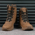 Mens Orthopedic Tactical Boots, Waterproof Leather Wide Toe Hiking Combat Boots with Arch Support, Non-Slip Work Shoes for Trekking Hunting Training