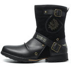 Men’s Vintage Outdoor Moto Work Boots — Handcrafted Stitching, Waterproof Leather & Slip-Resistant Traction