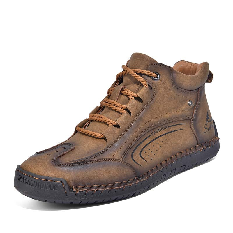 Men's Vintage Motorcycle Boots - Handcrafted Stitching, Waterproof & Slip-Resistant, Scratch-Resistant, Built-In Arch Support, Comfortable Work Boots, Durable For 5 Years.