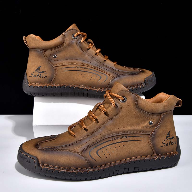 Men's Vintage Motorcycle Boots - Handcrafted Stitching, Waterproof & Slip-Resistant, Scratch-Resistant, Built-In Arch Support, Comfortable Work Boots, Durable For 5 Years.