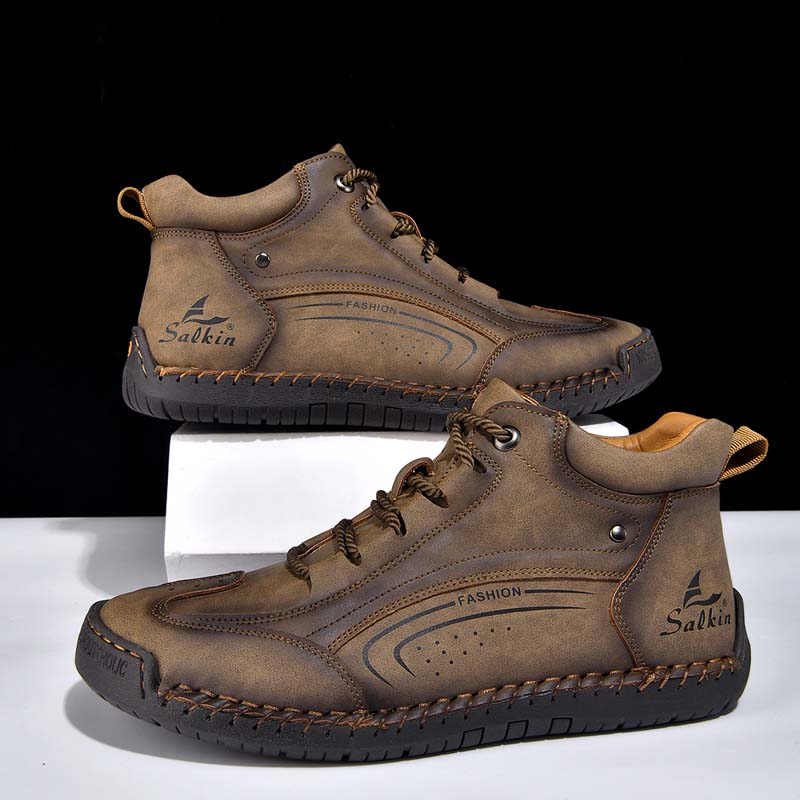 Men's Vintage Motorcycle Boots - Handcrafted Stitching, Waterproof & Slip-Resistant, Scratch-Resistant, Built-In Arch Support, Comfortable Work Boots, Durable For 5 Years.