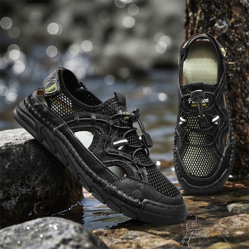 Men's Mesh Hiking Shoes - Slip-On, Breathable, Slip-Resistant, Wide Toe Box with Arch Support