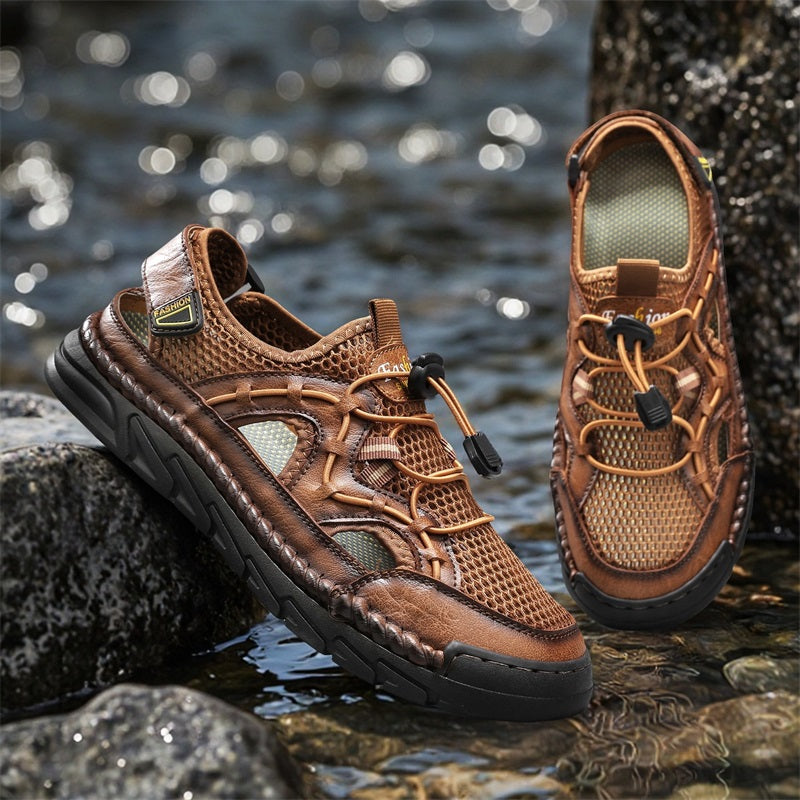 Men's Mesh Hiking Shoes - Slip-On, Breathable, Slip-Resistant, Wide Toe Box with Arch Support
