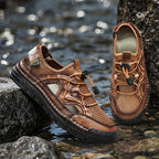 Men's Mesh Hiking Shoes - Slip-On, Breathable, Slip-Resistant, Wide Toe Box with Arch Support