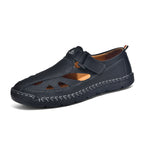 Men's Genuine Leather Sandals - Velcro Strap, Easy Adjust, Wide Toe Box with Arch Support
