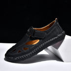 Men's Genuine Leather Sandals - Velcro Strap, Easy Adjust, Wide Toe Box with Arch Support