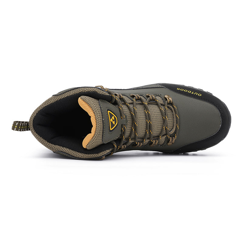 Men's Genuine Leather Work Boots - Lace-Up, Slip-Resistant, Wide Toe Box with Arch Support