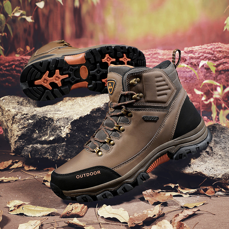 Men's Genuine Leather Work Boots - Lace-Up, Slip-Resistant, Wide Toe Box with Arch Support