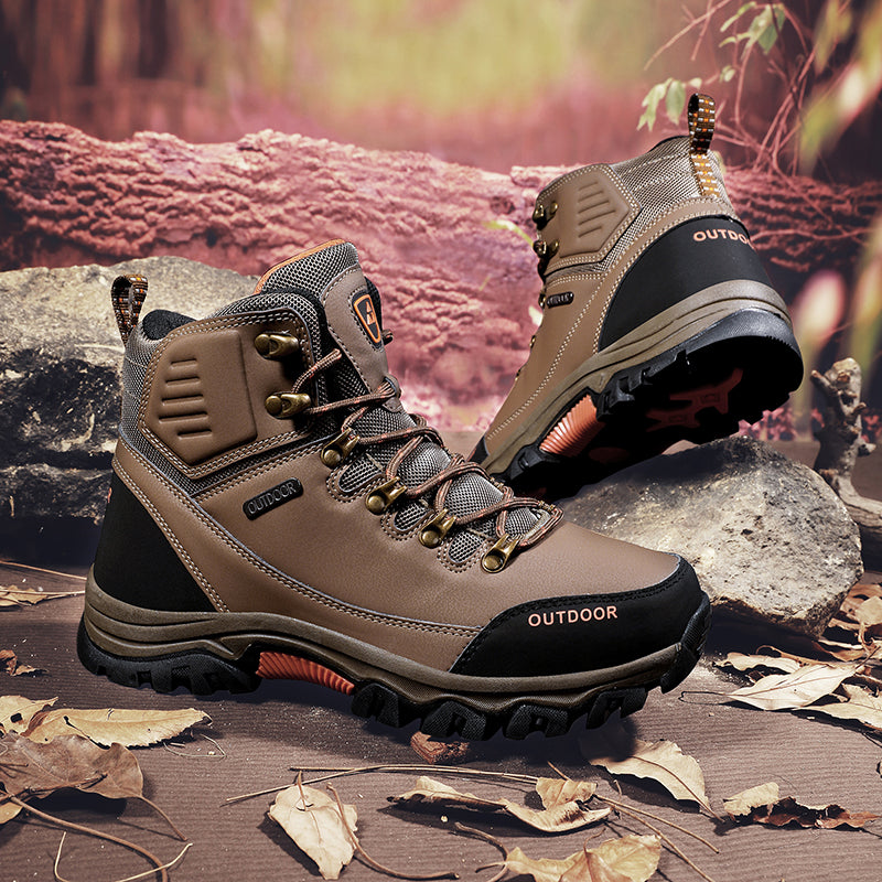Men's Genuine Leather Work Boots - Lace-Up, Slip-Resistant, Wide Toe Box with Arch Support