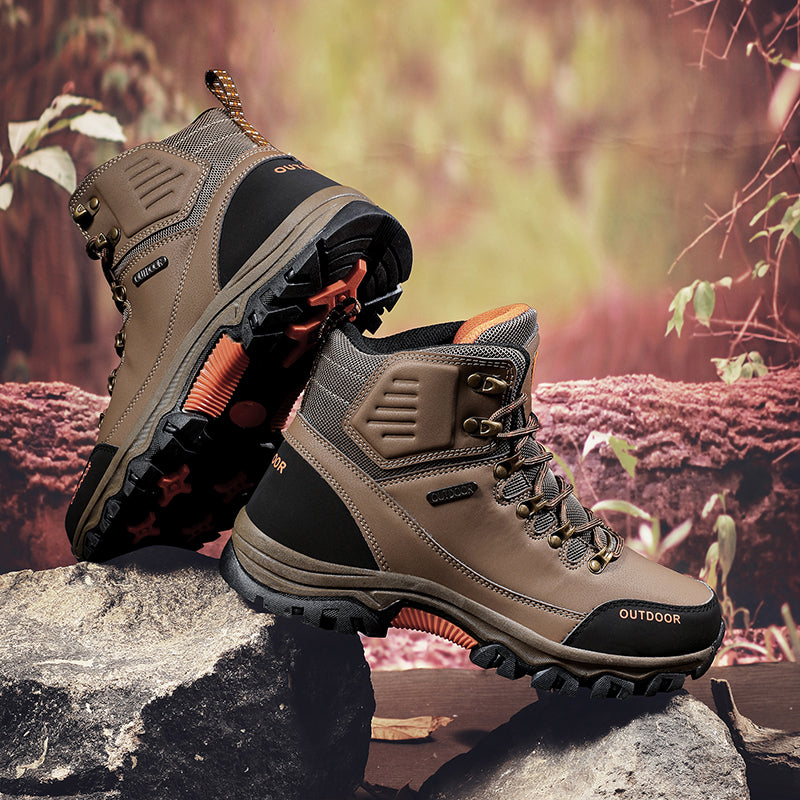 Men's Genuine Leather Work Boots - Lace-Up, Slip-Resistant, Wide Toe Box with Arch Support