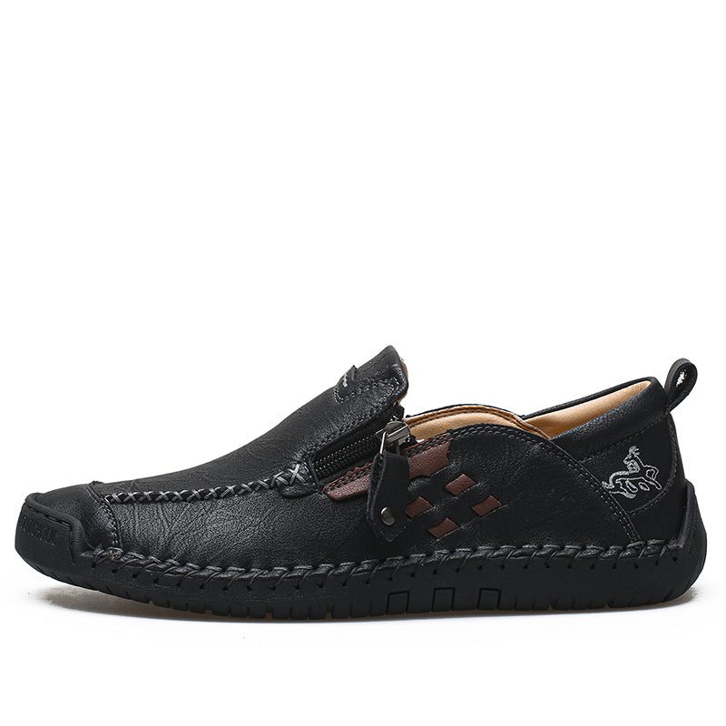 Men's Genuine Leather Walking Shoes - Slip-On, Waterproof, Wide Toe Box with Arch Support