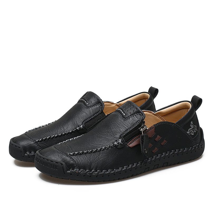 Men's Genuine Leather Walking Shoes - Slip-On, Waterproof, Wide Toe Box with Arch Support