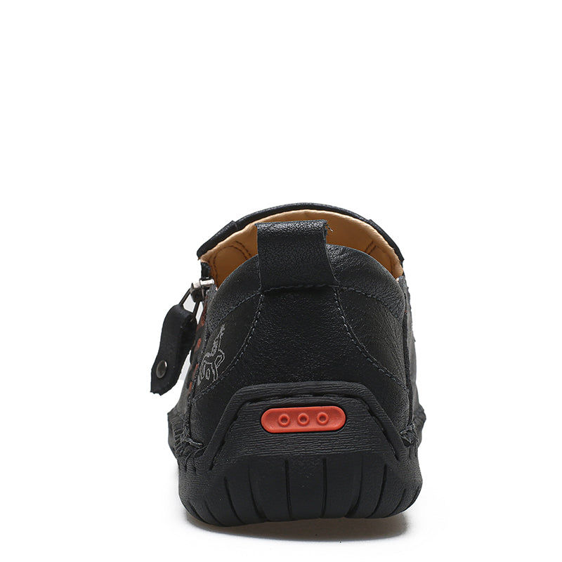 Men's Genuine Leather Walking Shoes - Slip-On, Waterproof, Wide Toe Box with Arch Support