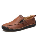 Men's Genuine Leather Walking Shoes - Slip-On, Waterproof, Wide Toe Box with Arch Support