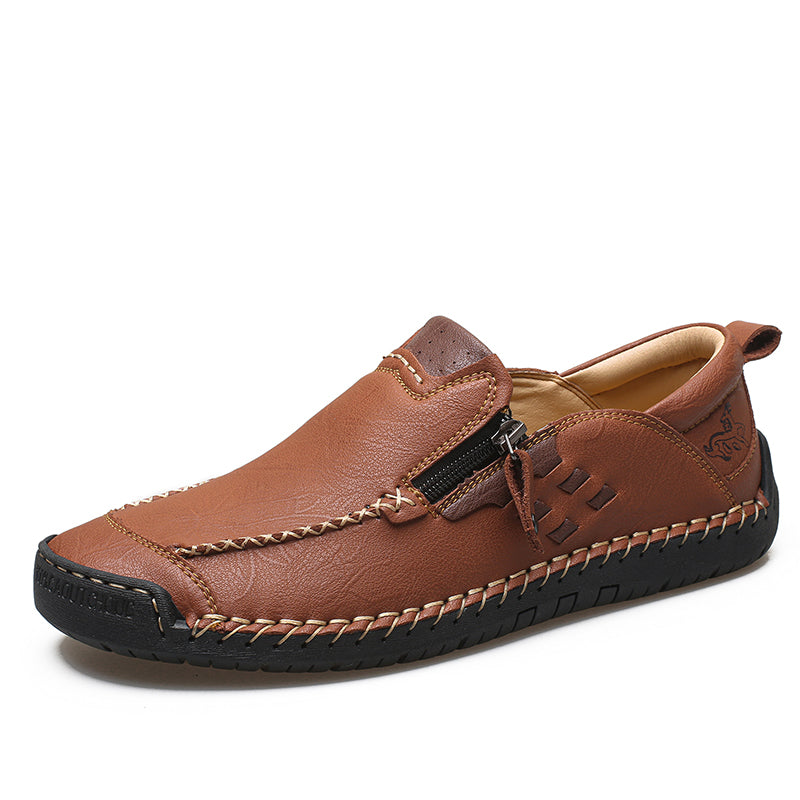 Men's Genuine Leather Walking Shoes - Slip-On, Waterproof, Wide Toe Box with Arch Support