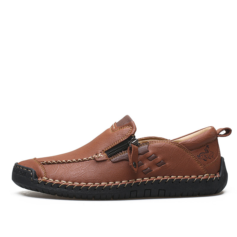 Men's Genuine Leather Walking Shoes - Slip-On, Waterproof, Wide Toe Box with Arch Support
