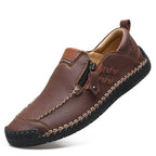 Men's Genuine Leather Walking Shoes - Slip-On, Waterproof, Wide Toe Box with Arch Support