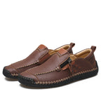 Men's Genuine Leather Walking Shoes - Slip-On, Waterproof, Wide Toe Box with Arch Support