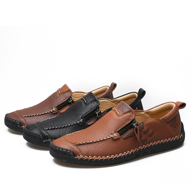 Men's Genuine Leather Walking Shoes - Slip-On, Waterproof, Wide Toe Box with Arch Support