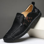 Men's Genuine Leather Walking Shoes - Slip-On, Waterproof, Wide Toe Box with Arch Support