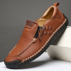 Men's Genuine Leather Walking Shoes - Slip-On, Waterproof, Wide Toe Box with Arch Support