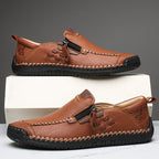 Men's Genuine Leather Walking Shoes - Slip-On, Waterproof, Wide Toe Box with Arch Support