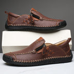 Men's Genuine Leather Walking Shoes - Slip-On, Waterproof, Wide Toe Box with Arch Support