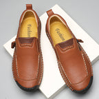 Men's Genuine Leather Walking Shoes - Slip-On, Waterproof, Wide Toe Box with Arch Support