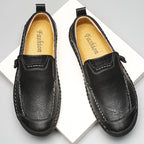 Men's Genuine Leather Walking Shoes - Slip-On, Waterproof, Wide Toe Box with Arch Support