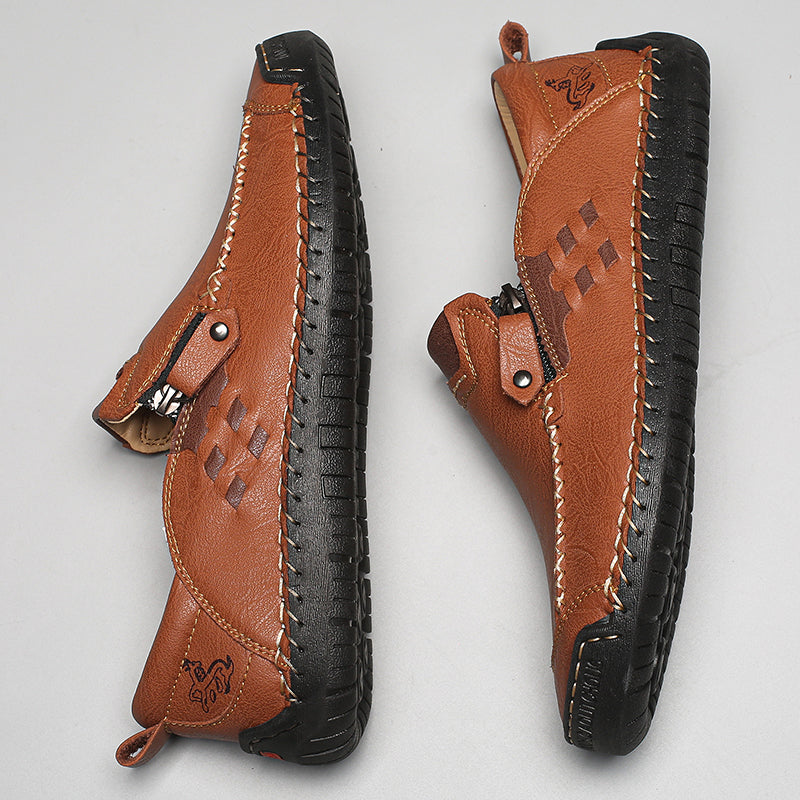 Men's Genuine Leather Walking Shoes - Slip-On, Waterproof, Wide Toe Box with Arch Support