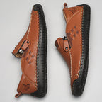 Men's Genuine Leather Walking Shoes - Slip-On, Waterproof, Wide Toe Box with Arch Support