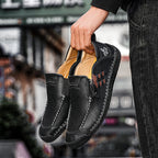 Men's Genuine Leather Walking Shoes - Slip-On, Waterproof, Wide Toe Box with Arch Support