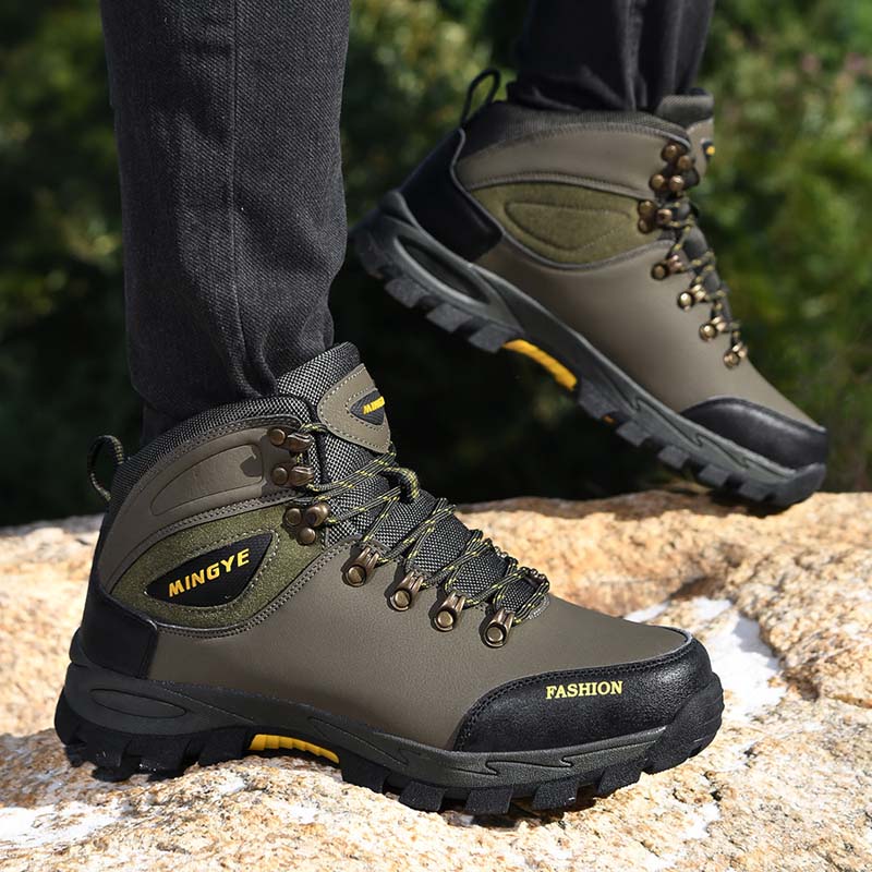 Men's Genuine Leather Work Boots - Lace-Up, Waterproof, Slip-resistant, Puncture-resistant, Wide Toe Box with Arch Support-Ideal For Industry/Construction Area