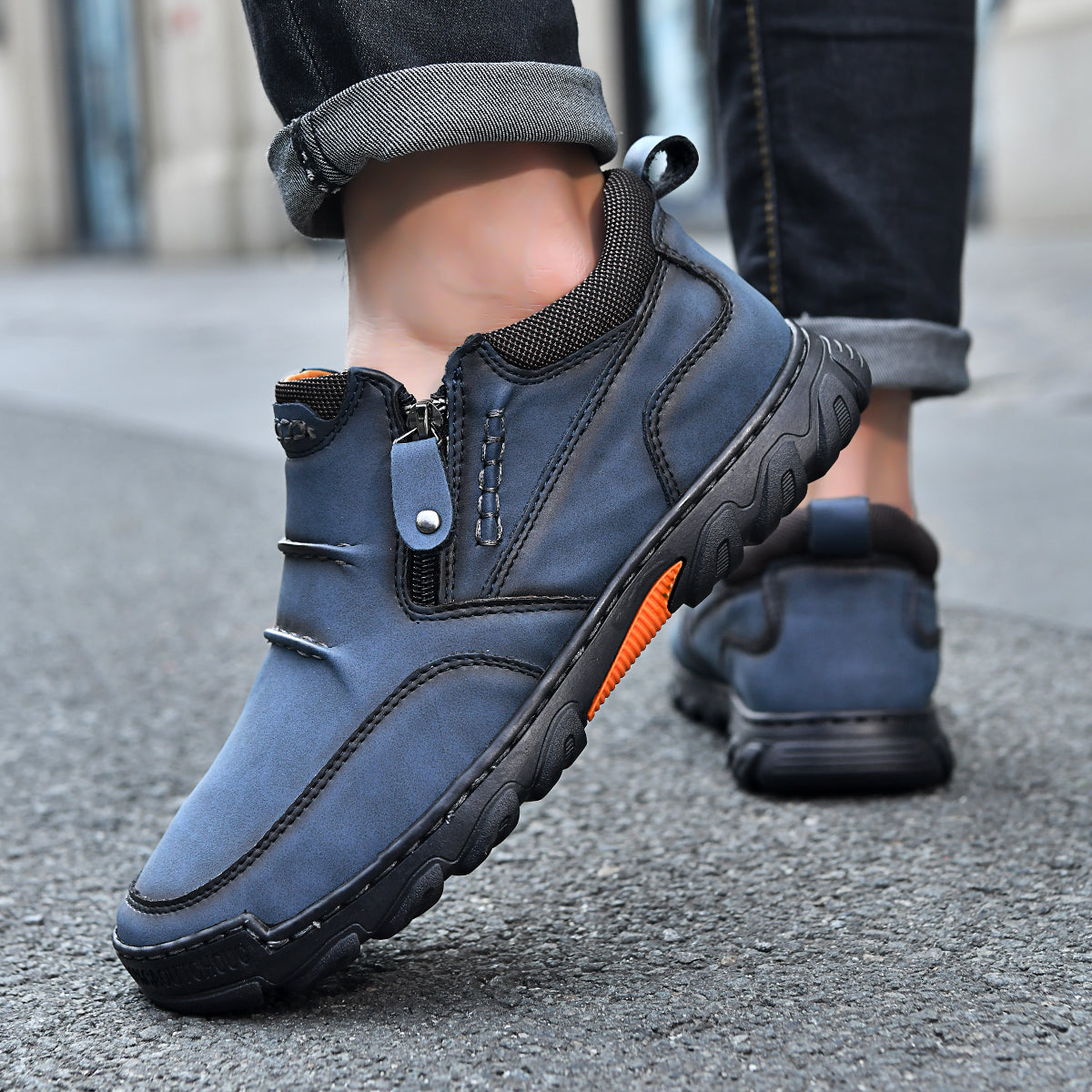 Men's Genuine Leather Casual Boots - Side Zipper, Breathable, Wide Toe Box with Arch Support