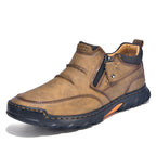 Men's Genuine Leather Casual Boots - Side Zipper, Breathable, Wide Toe Box with Arch Support