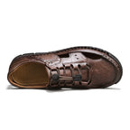 Men's Genuine Leather Sandals - Lace-Up, Slip-Resistant, Wide Toe Box with Arch Support