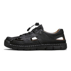 Men's Genuine Leather Sandals - Lace-Up, Slip-Resistant, Wide Toe Box with Arch Support
