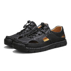 Men's Genuine Leather Sandals - Lace-Up, Slip-Resistant, Wide Toe Box with Arch Support
