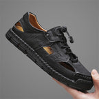 Men's Genuine Leather Sandals - Lace-Up, Slip-Resistant, Wide Toe Box with Arch Support
